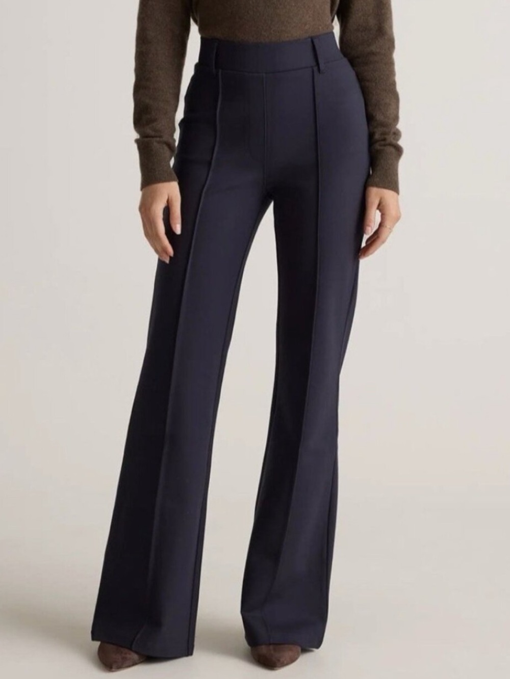 Quince Ultra-Stretch Ponte Flare Leg Pants Navy Blue NEW